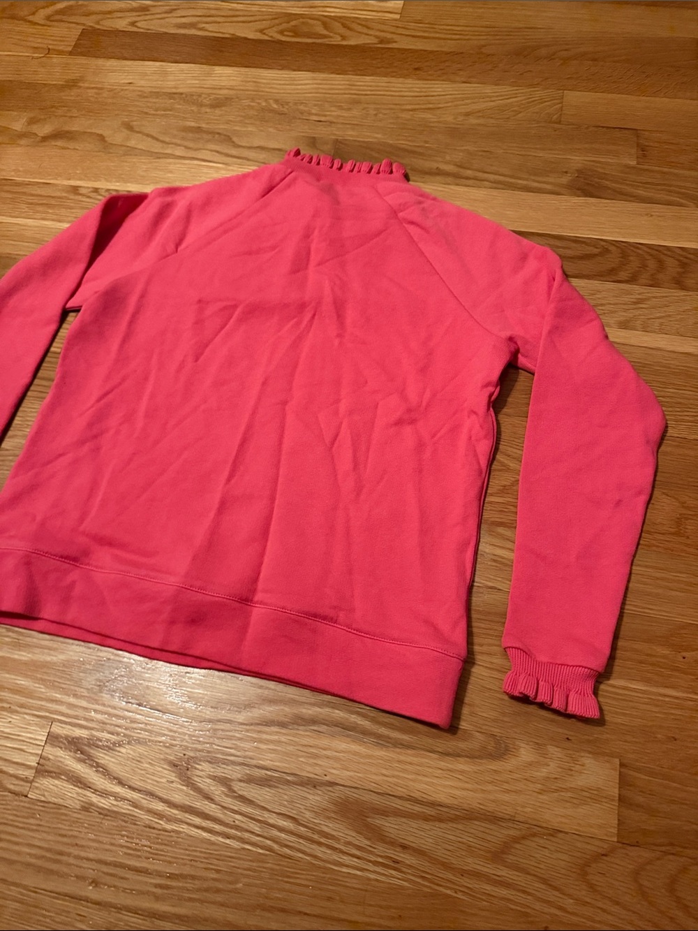 Talbots Pink Ruffle-Neck Sweatshirt with Gold Buttons - Picture 9 of 9